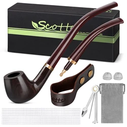 Scotte Handmade Pipe with Replaceable Stem,Pipe Stand,Cleaner Tools,Various Accessories Kit In Gift Box for Pipe Lovers