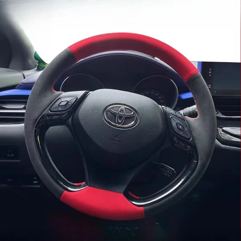 For Toyota C-HR CHR 2016-2019 Hand-stitched Completely smooth suede non-slip car Steering Wheel Cover