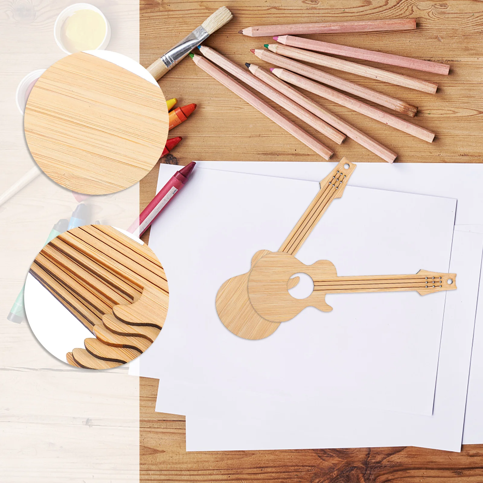 6 pezzi segnalibri vuoti fai da te forma di chitarra in bambù etichette appese creative ciondolo segnapagina libro cancelleria per studenti