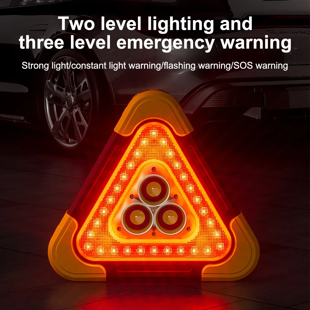 1PCS Car Triangular Warning Lights Solar Charging Road Side LED Triangle Emergency Light Safety Triangles Dot Lights Car Parts