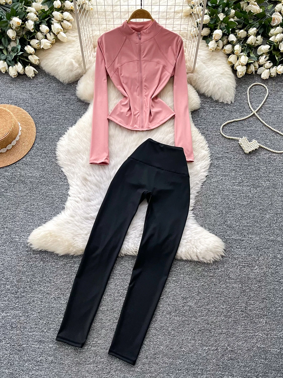 

Slimming High Waist Yoga Pilates Two Piece Set Women's Autumn Fashion Set Casual Commute Style Seven Sleeve Length Cardigan