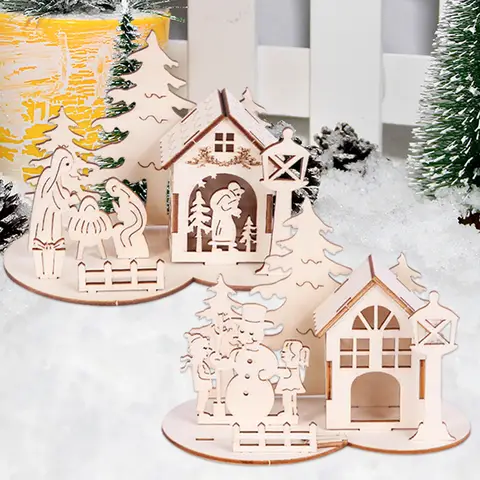 Scandinavian Wooden Stereo Puzzle Christmas Tree Hut - Desktop Ornament Creative Christmas Decoration Gift