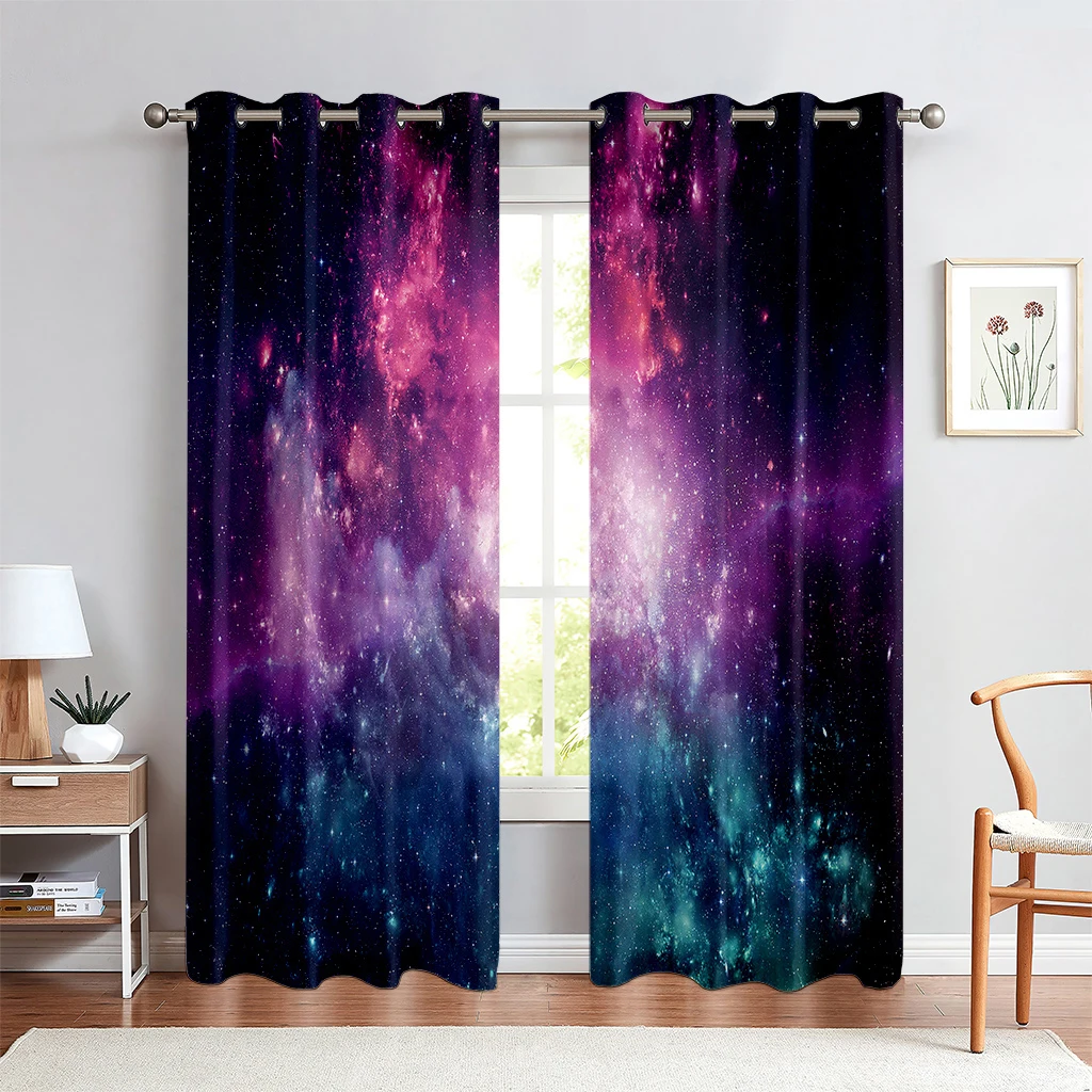 

Starry Sky Theme Curtain, Galaxy, Star Pictures, Science Fiction, Fantasy, A Set Of Two, Home Bedroom Living Room Curtain.