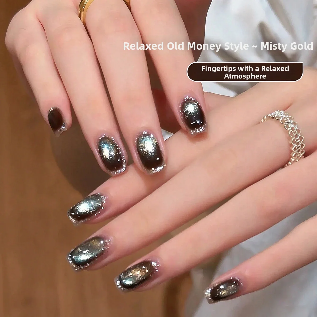 MIANEL Low-Saturation Gray Gold Cat-Eye Gel Polish for Autumn Winter Trendy Brightening Sparkling Manicure Nail Art