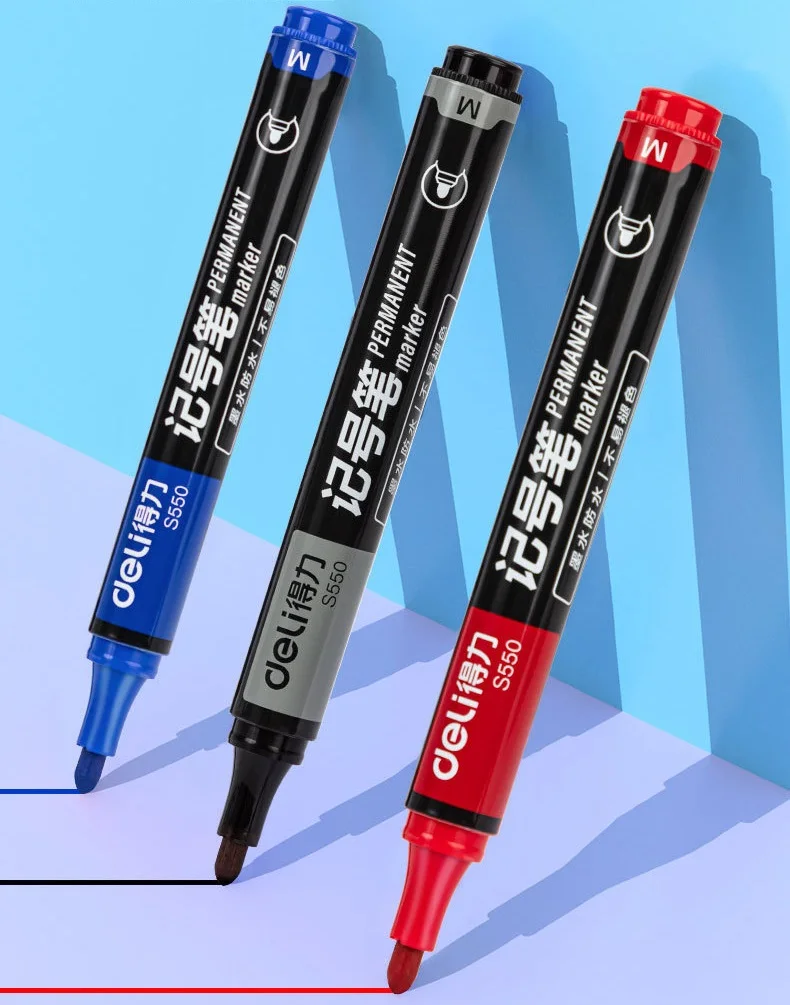 Deli Oily Marker Pen Fast Dry Permanent Waterproof Write Carton CD Glass Wood Fabric Signature Mark Tool Shool Office Supply