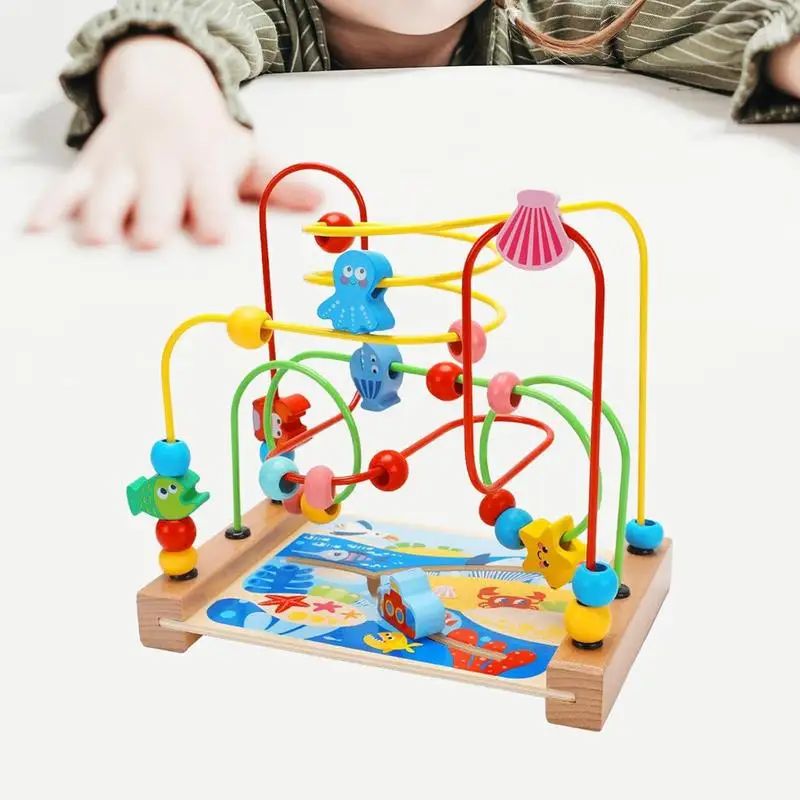 Perlenlabyrinth-Spielzeug für Kinder, Untersetzer, Roller-Labyrinth-Spielzeug für Kleinkinder, Holzspielzeug für Kleinkinder, sensorische Spur, Spieltisch-Spielzeug für Jungen und Mädchen