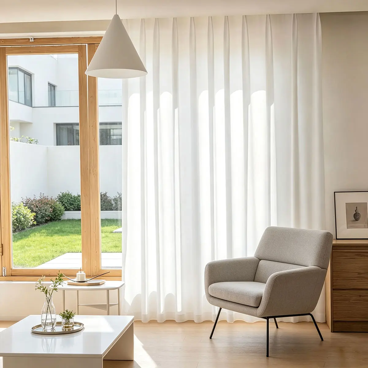 White Textured Sheer Curtains Set of 2 Solid Light Filtering Voile Drape Four Prong Hook For Bedroom Living Room Decor