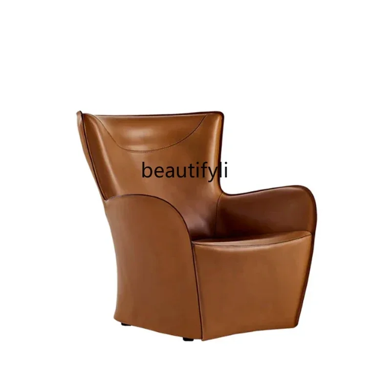 Leather Brown Wings Single Sofa Modern Simple Home Model Room Backrest Leisure Chair Furniture