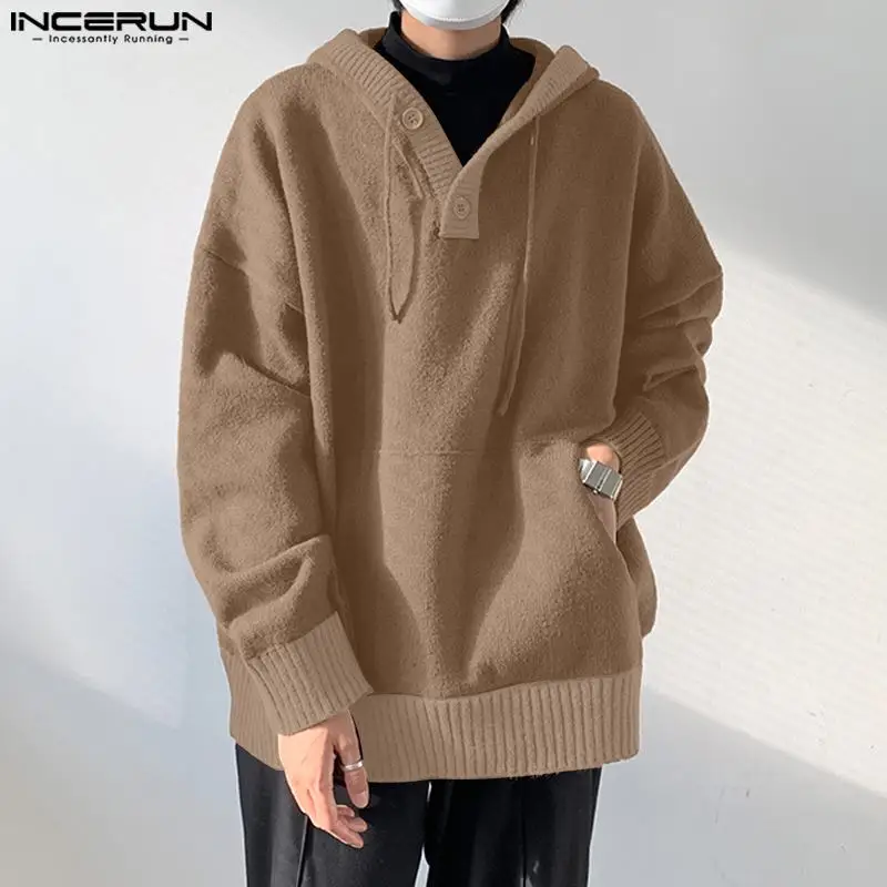 INCERUN Tops 2024 Korean Style Fashionable Mens Loose Retro Hooded Sweatshirts Casual Streetwear Male Long Sleeved Hoodies S-5XL