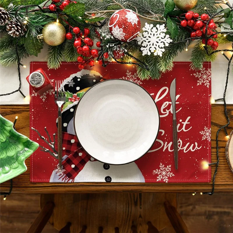 A59E-Rode Kerst Winter Placemats Set 12X18 Inch Seizoensgebonden Kerstvakantie Placemats Set Van 6