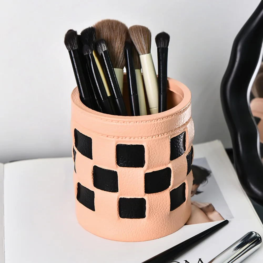 

Imitation Leather Chessboard Pen Holder Multifunctional Creative Desktop Storage Box Simple PVC Stationery Storage Student
