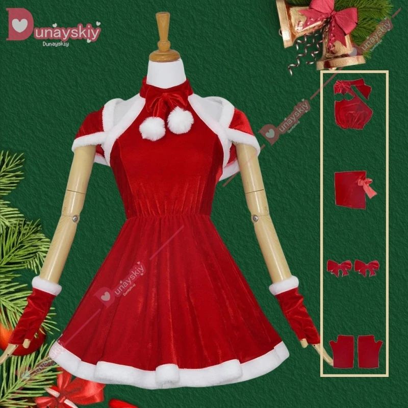 Christmas Female Santa Claus Series Costume Xmas Party Snow Elk Girl Red Dress Cloak Rope Unifrom Sexy Pajamas Cosplay