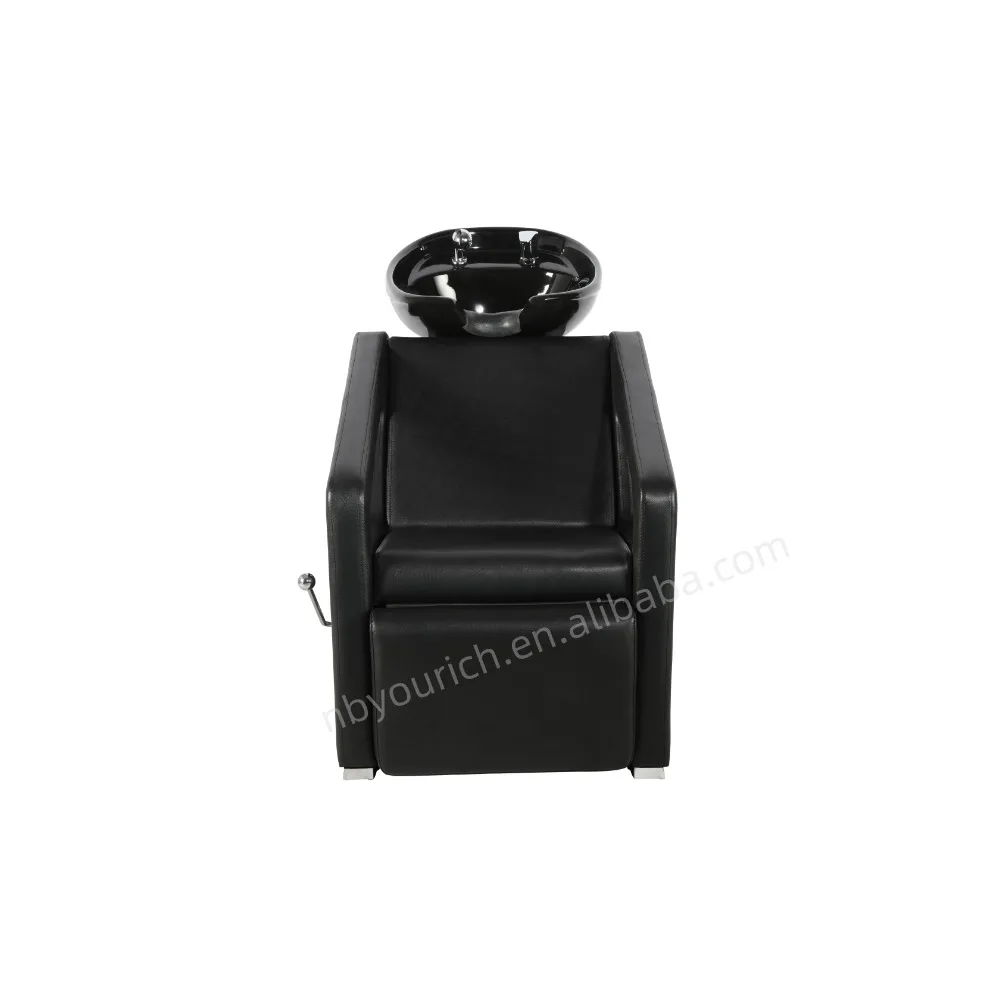 Black Hair Washing Unit Ceramic Basin for Hair Washing Chair Adjustable Leg Support Hair Salon Equipment