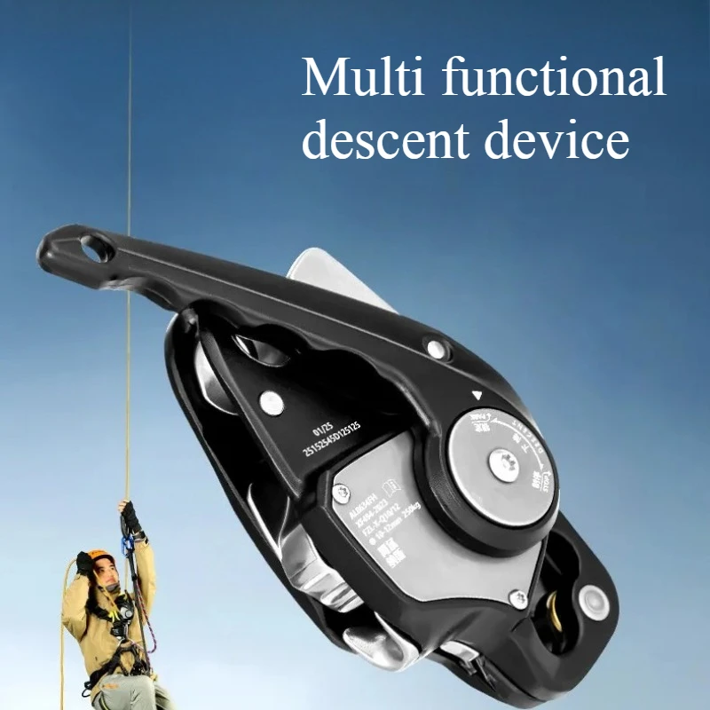 250kg Descender, Anti-Panic Cam Manual Control, Outdoor Climbing Downhill Aerial Work Protection Device for Rope Access