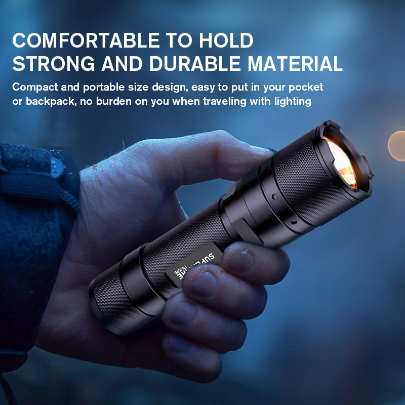 SUPERFIRE F3-XPE Led Flashlight Aluminum Alloy Tactical Hunting Torch USB Rechargeable Zoomable Lantern Use 18650 or AAA Battery