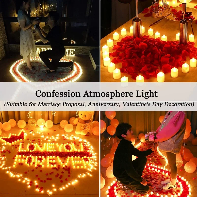 3/12Pcs Flameless Small LED Candle Heart Shape LED Tealight Battery Operated Home Valentine\'s Day Birthday Party Decor Lighting