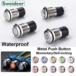 16MM19MM Waterproof latching Metal Push Button Switch momentary self-reset on off power button switches for computer Doorbell