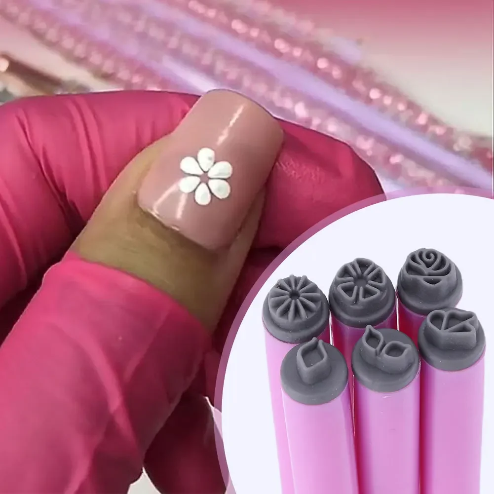 6 pièces nouveau ensemble de stylos à tampons pour Nail Art avec conception Simple ensemble de stylos pour Nail Art fleur stylo à tampon pour ongles plaque d'estampage Kit de tampons pour Nail Art