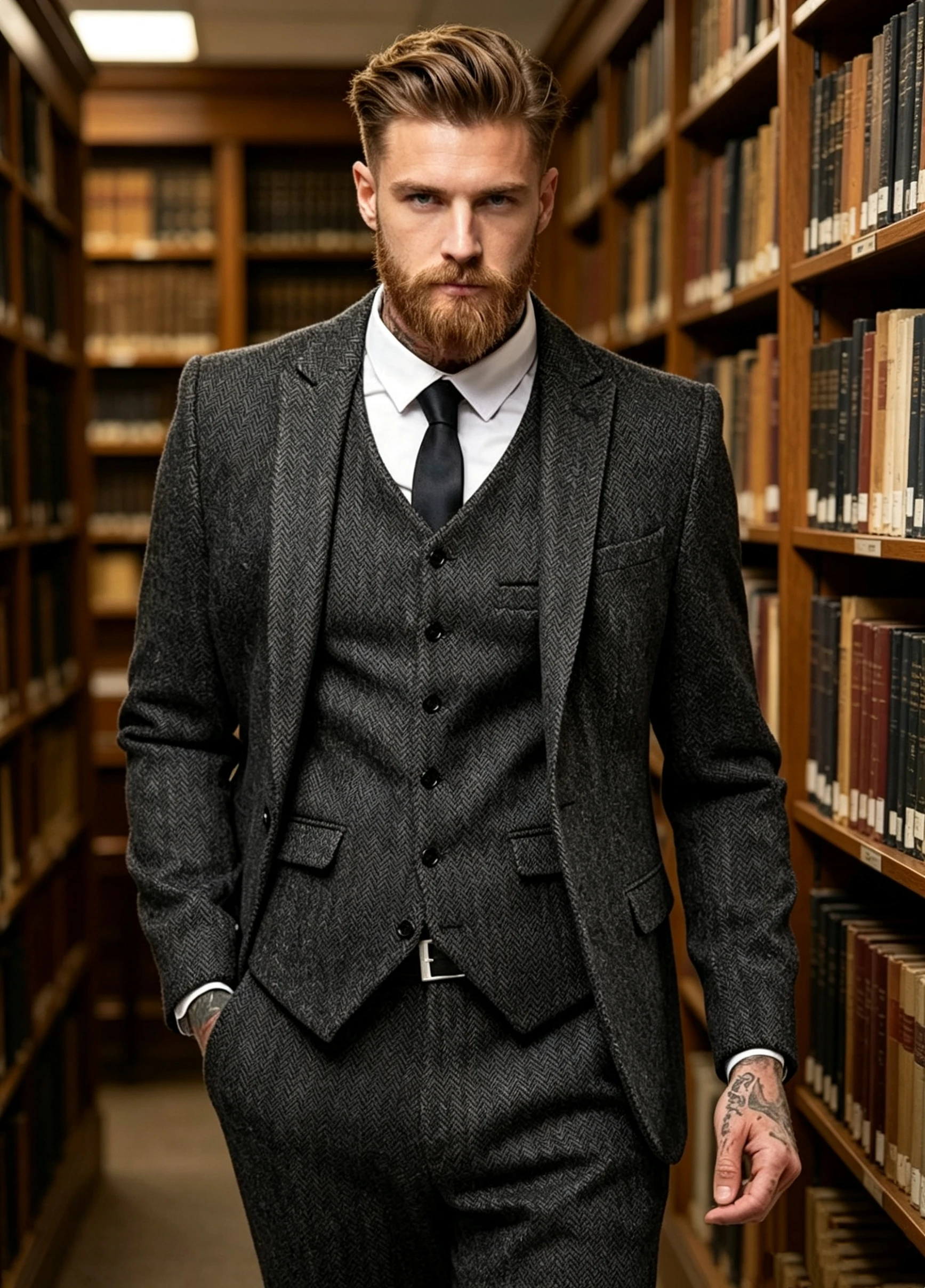 Dark Brown Wool Tweed Winter Suit for Men Herringbone Slim Fit Formal Groom Tuxedo 3 Piece Wedding Male Suits(Jacket+Vest+Pants) view 6