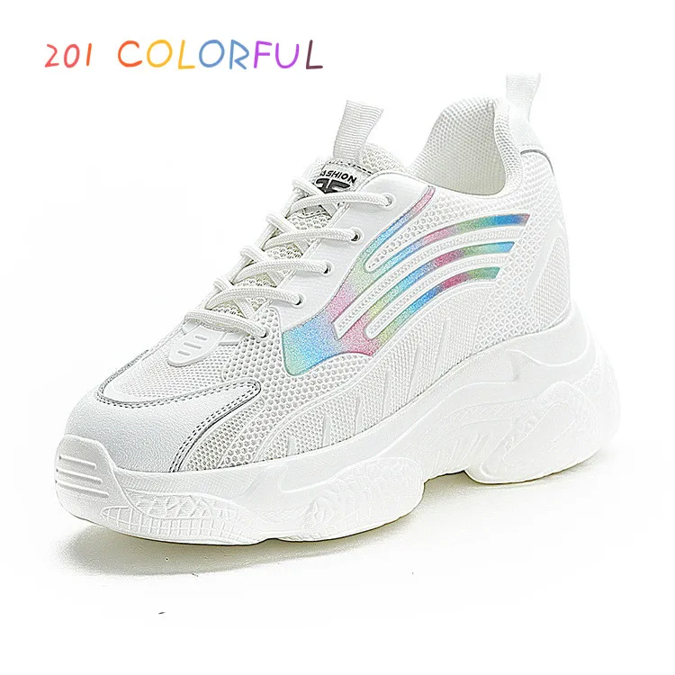 Fujin White 2024 Wedge Heels Air Mesh Platform Wedge Shoes White Breathable Chunky Sneakers Summer Walking Shoe Genuine Leather