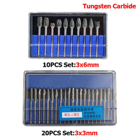 10/20 Pcs Tungsten Carbide Rotary File Hard Alloy Rotary Bur Drill Bit 3*3mm 3*6mm Engraving Cutter 3mm Shank Grinding Head