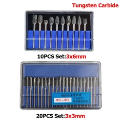 10/20 Pcs Tungsten Carbide Rotary File Hard Alloy Rotary Bur Drill Bit 3*3mm 3*6mm Engraving Cutter 3mm Shank Grinding Head