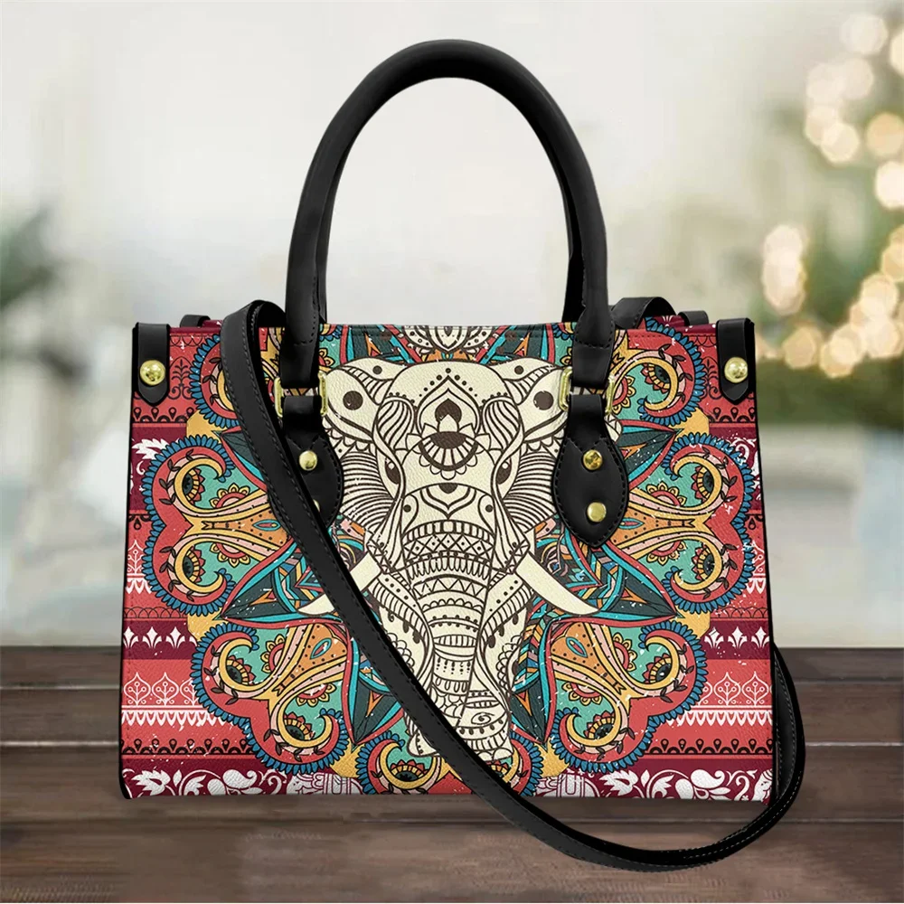 cywgift Bohemian Elephant Printing Women's Leather Handbag Elegant Ladies Daily Shoulder Bags High Quality Crossbody Tote Female