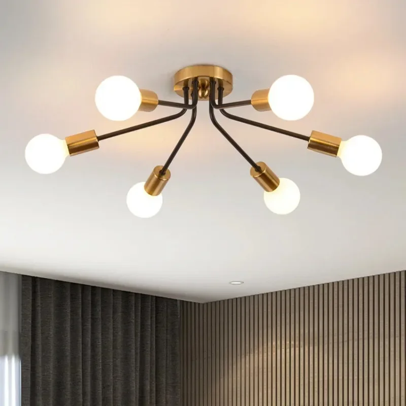 

Modern Sputnik Ceiling Chandelier Nordic Semi Flush Mount Ceiling Lamp Vintage Home Decor Lights Lighting Fixture plafonnier LED