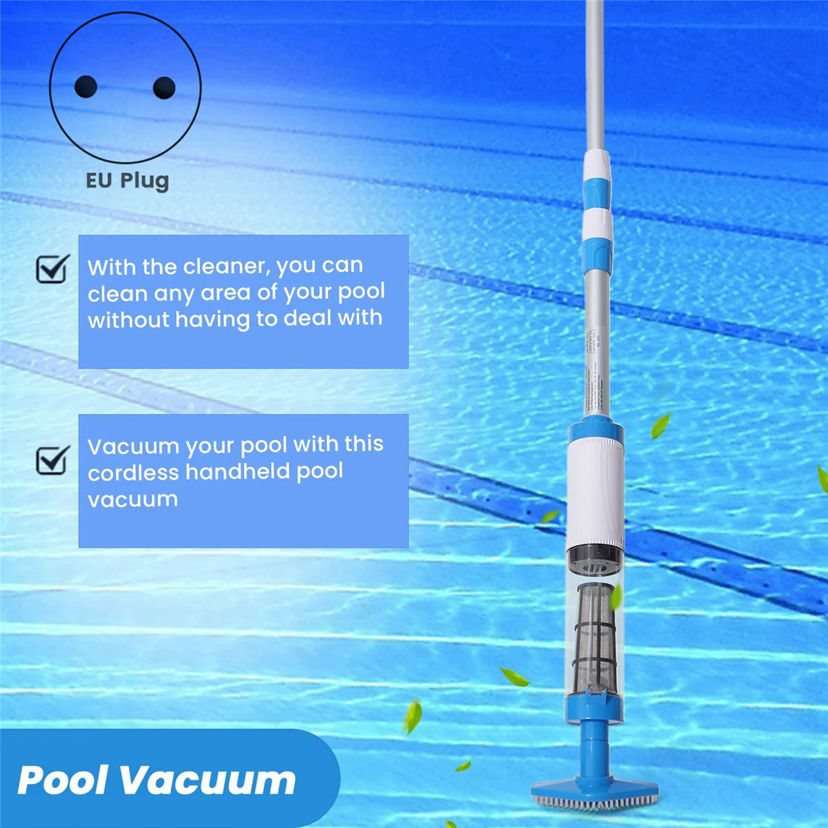 HOT 3-In-1 Cordless Rechargeable Pool Vacuum, Handheld Pool Cleaner for Spas, Small Pools to Clean Sand and Debris(EU Plug)