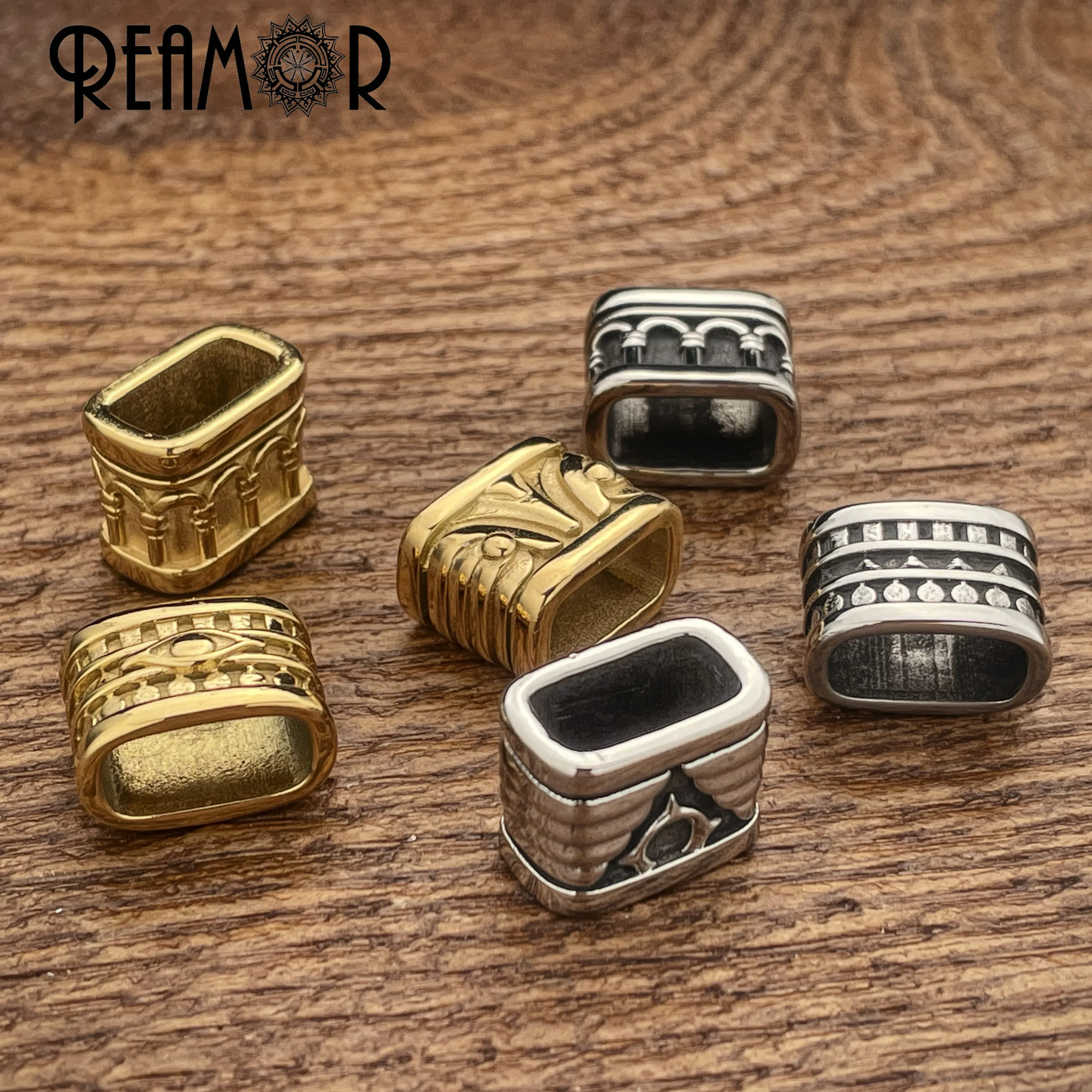 REAMOR Gold Color Stainless Steel Slider Beads 12x6mm Eye of Providence Solar Divine Bird Beads For Bracelet Jewelry Accessories