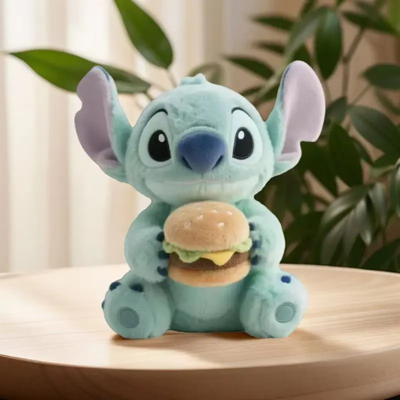 Disney Stitch Hamburger Design Gefülltes Plüschtier Niedliche Cartoon-Anime-Schlafkissenpuppe für Mädchen Ideales Geburtstagsgeschenk