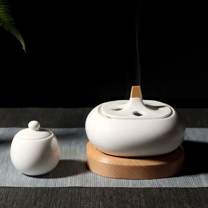 Electric Incense Burner Ceramic Square Design for Sandalwood Agarwood Powder Home Aromatherapy Device with Temperature