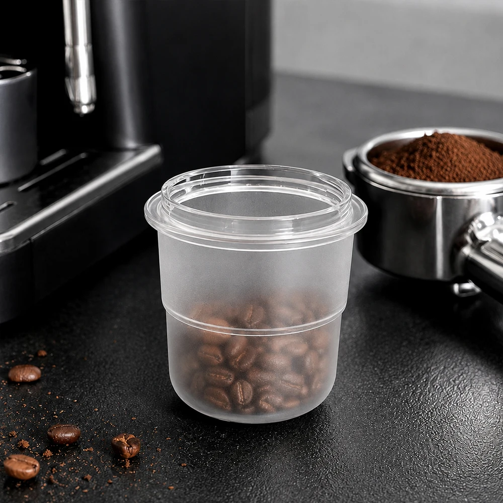 OANKR Coffee Dosing Cup Receiver Transparent Cup Espresso Dosing Funnel Plastic 58mm Coffee Bean Weighing Grinder Powder Cup