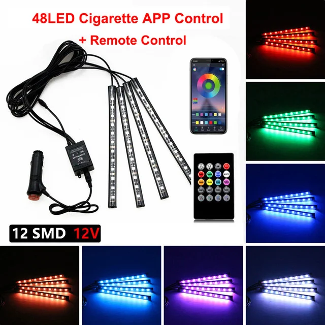 Neon LED interieur sfeerverlichting met draadloze APP-afstandsbediening, RGB auto-interieur stripverlichting, voetverlichting, achtergrondverlichting, decoratieve lampen