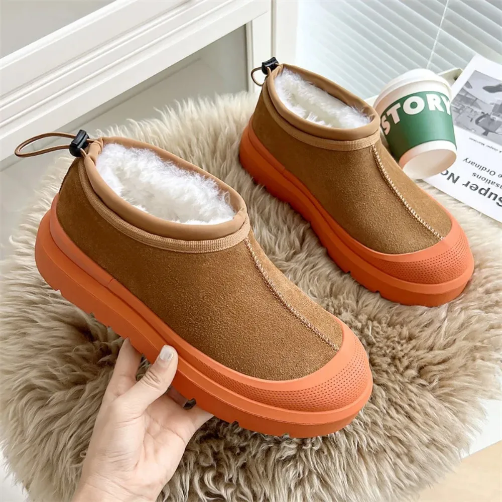 

British style men casual warm cotton winter snow boots slip-on cow suede leather shoes cowboy platform boot designer ankle botas