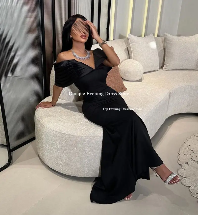 Qunque Mermaid Evening Dresses Strapless Pleat Evening Gowns Robe Soiree Black Saudi Arabia Formal Ocassion Gowns Customized