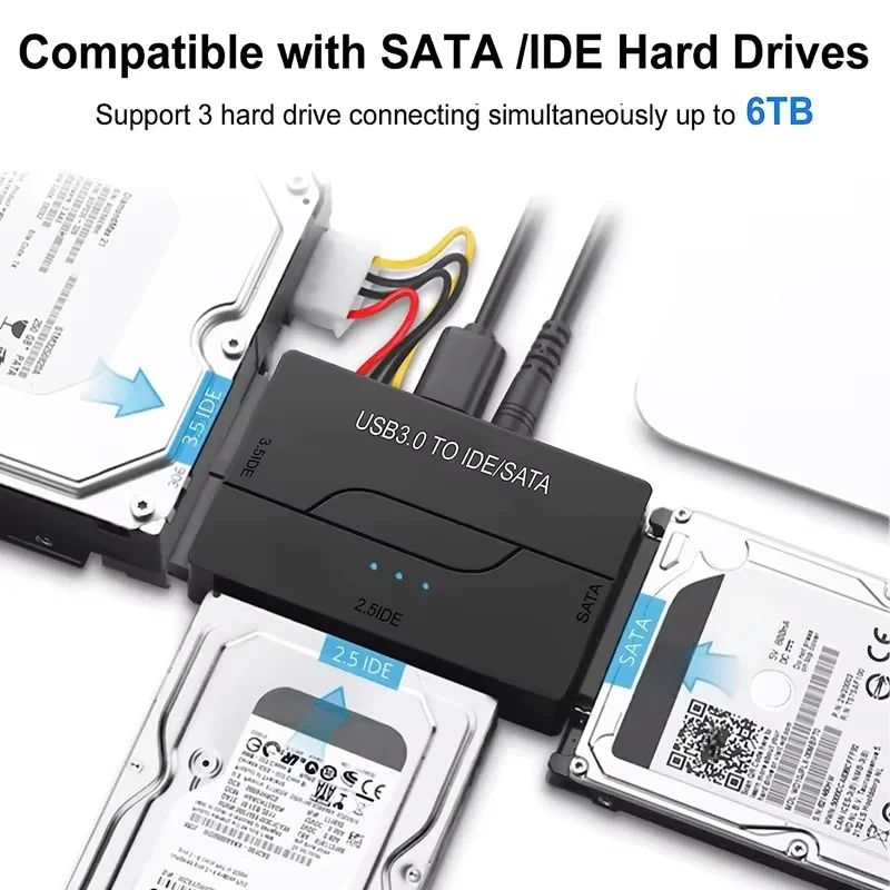 Adapter USB 3.0 na SATA IDE do dysków twardych Kabel konwertujący do 3,5-calowych dysków twardych/SSD CD DVD ROM CD-RW Adapter IDE SATA 3 w 1 — zdjęcie 4