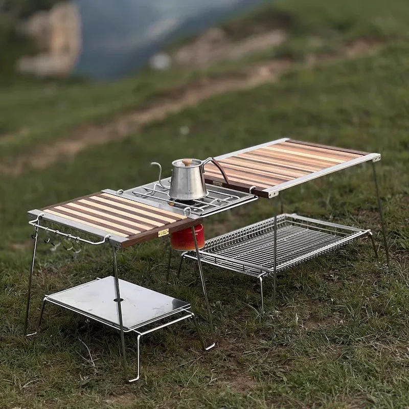 

1 Unit Double-layer Folding Table Outdoor Multifunctional Combination Table Lightweight IGT Table Cool Camping Gear XZ91