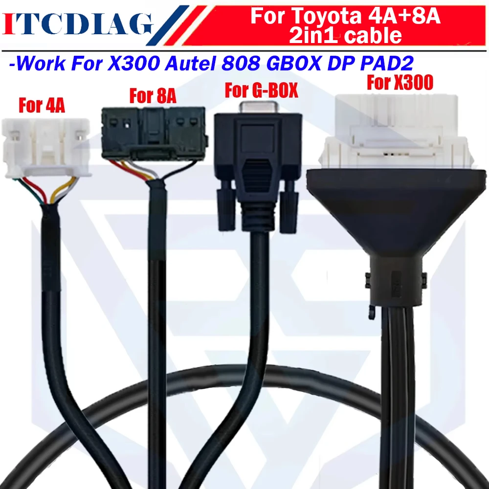 

For Toyota 2in1 4A And 8A 4A+8A Auto Smart Card Without Pass Word Wire Harness OBD Cable For OBDSTAR X300 Autel 808 GBOX DP PAD2