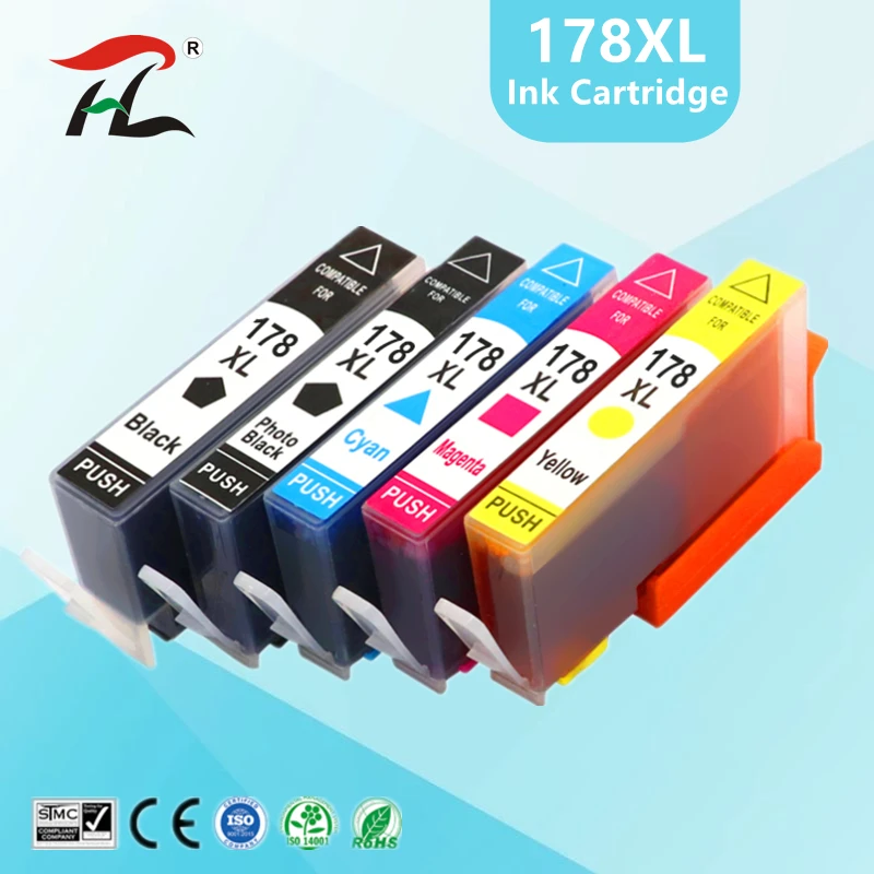 5PK compatible Ink Cartridge for HP 178 for HP178 178XL Photosmart 5510 5515 6510 7510 B109a B109n B110a Printer