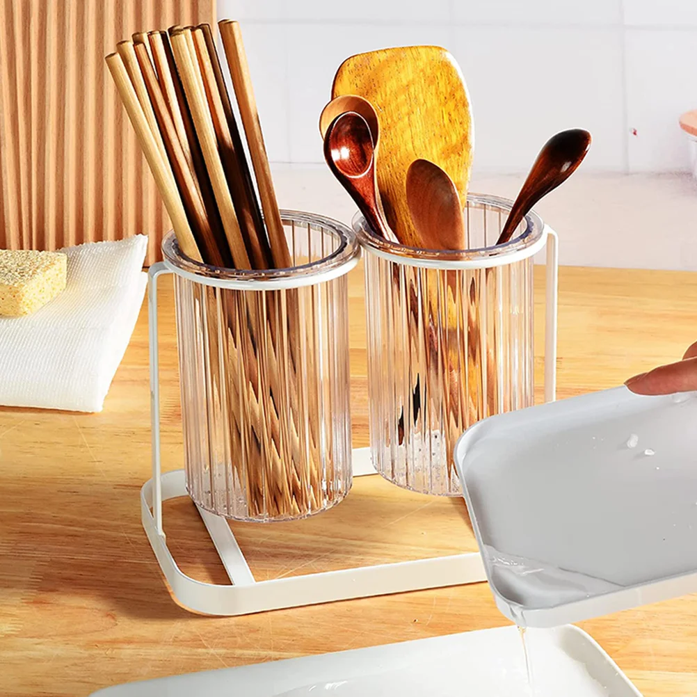 

Double Barrel Chopsticks Cage Cutlery ganizer Holder Kitchenware Utensil Storage Rack Drain Holes Reusable Spoon Modern