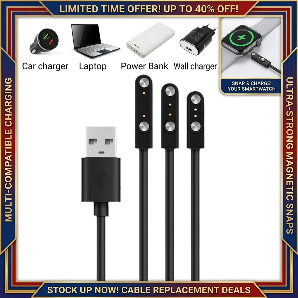 Magnetic Charge Charging Cable For Smart Watch For 2 Pins 2.84/4/7.62mm Distances Black Novel USB Power Charger Cables Universal