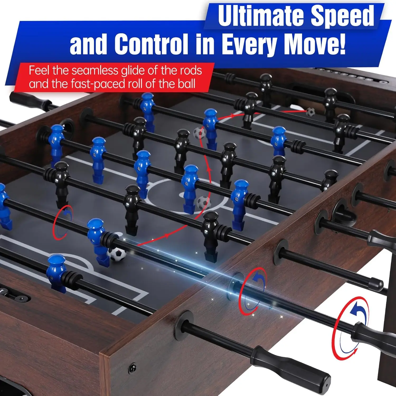 54 Inch Large Size Foosball Table for Adults, Competition Full Size Soccer Game Table with 2 Balls, Football Table Game Room