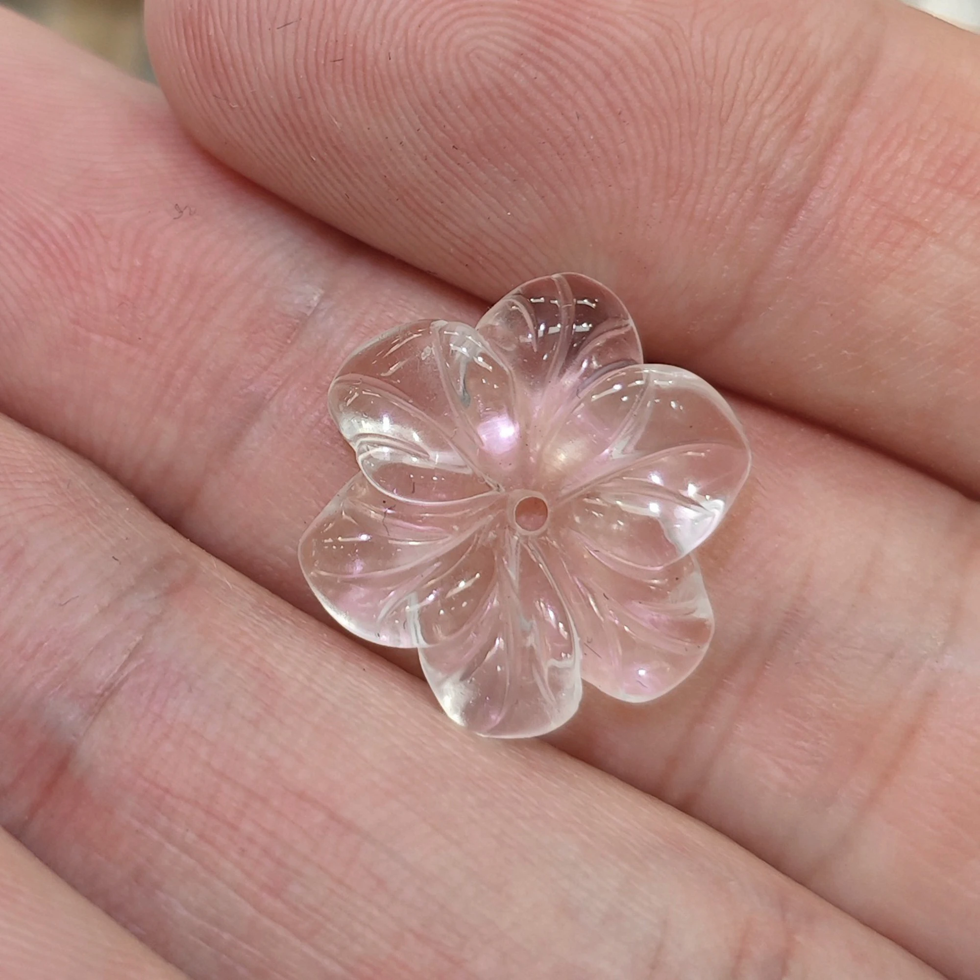 Natural Clear Quartz Carved Flower Bead 17mm High Clarity Plum Blossom Gemstone Loose Bead for DIY Jewelry