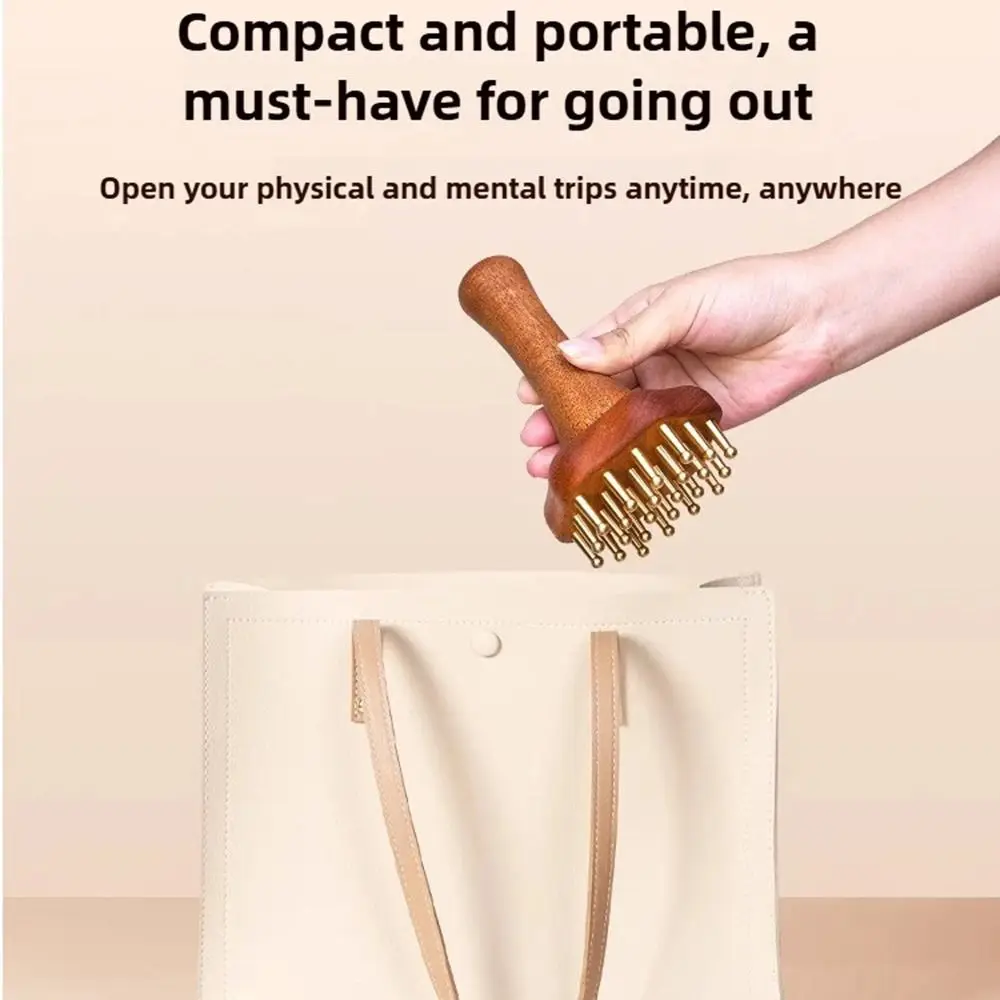 

Портативная деревянная массажная щетка с медной головкой, 24 зубца, меридианный массажер, соскабливание кожи, деревянная ручка, латунный инструмент для массажа Гуа Ша