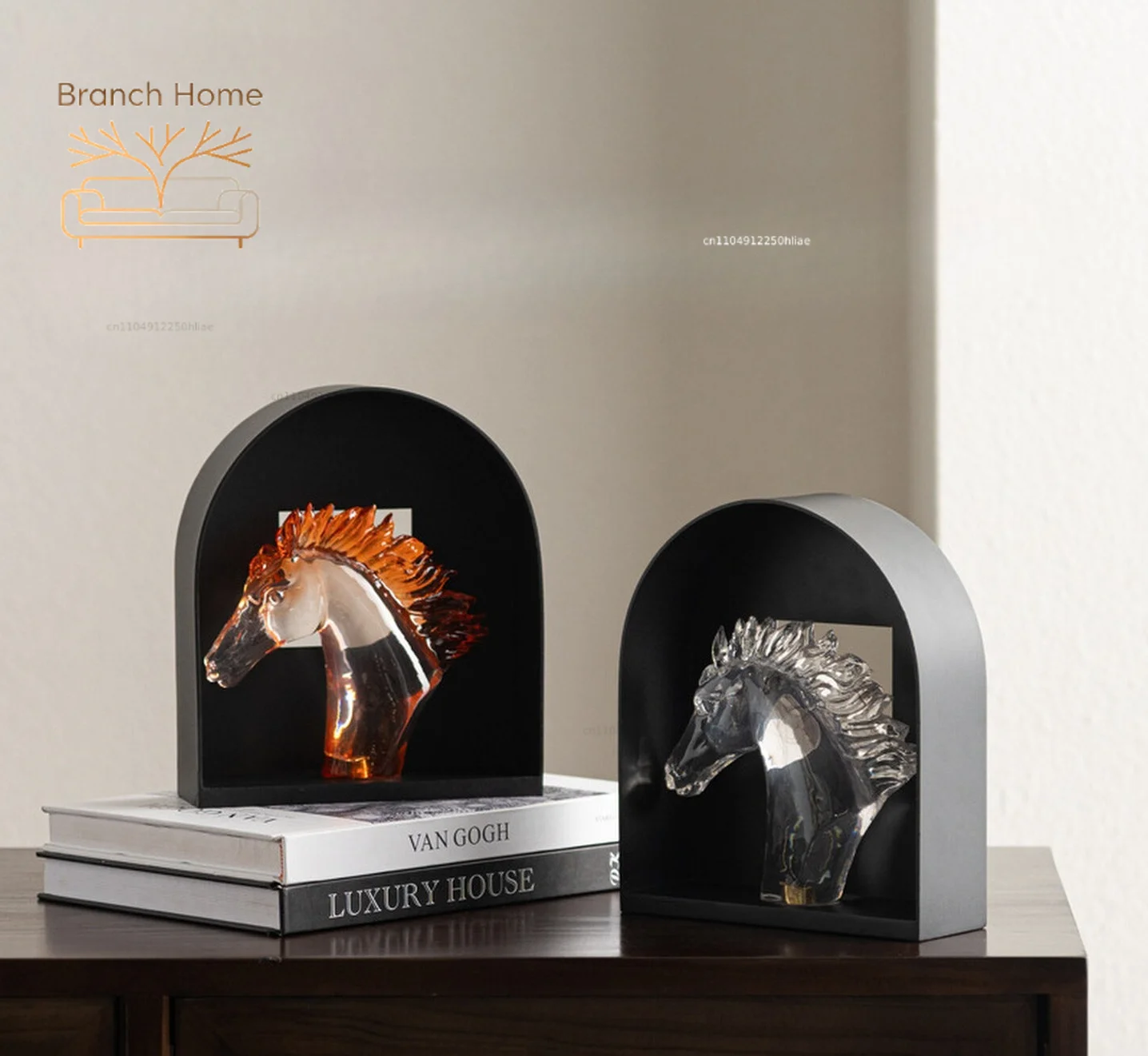 Modern high-end study tabletop open grid niche art transparent horse head ornament model room bedroom decoration