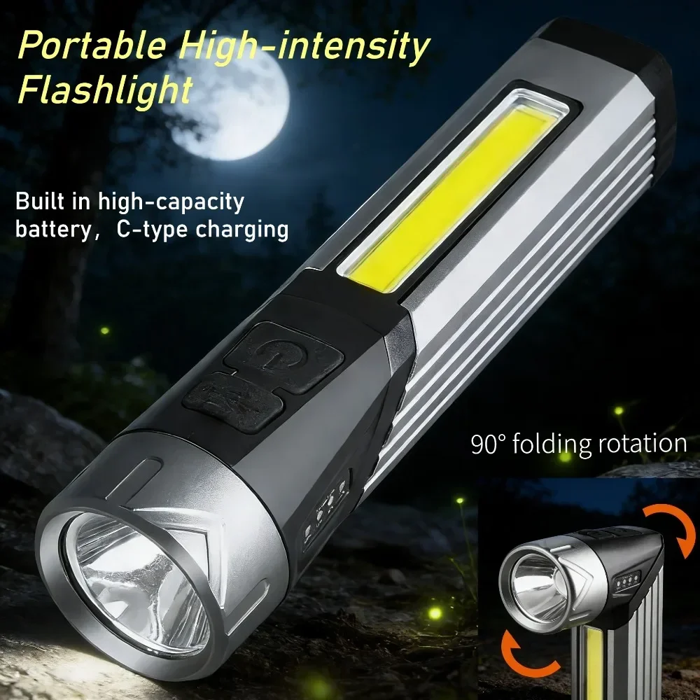 Rechargeable Magnetic LED Flashlight Super Bright COB Side Work Light 90° Rotatable Foldable Torch for Outdoor Camping Use