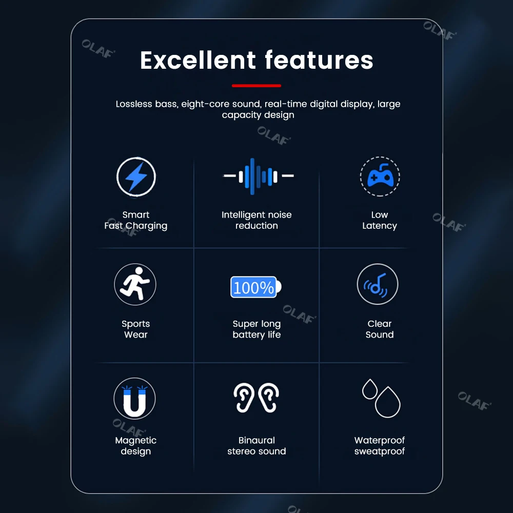 Olaf bluetooth 5.3 sem fio fones de ouvido led super power neckband magnético esportes fone alta fidelidade handfree com microfone