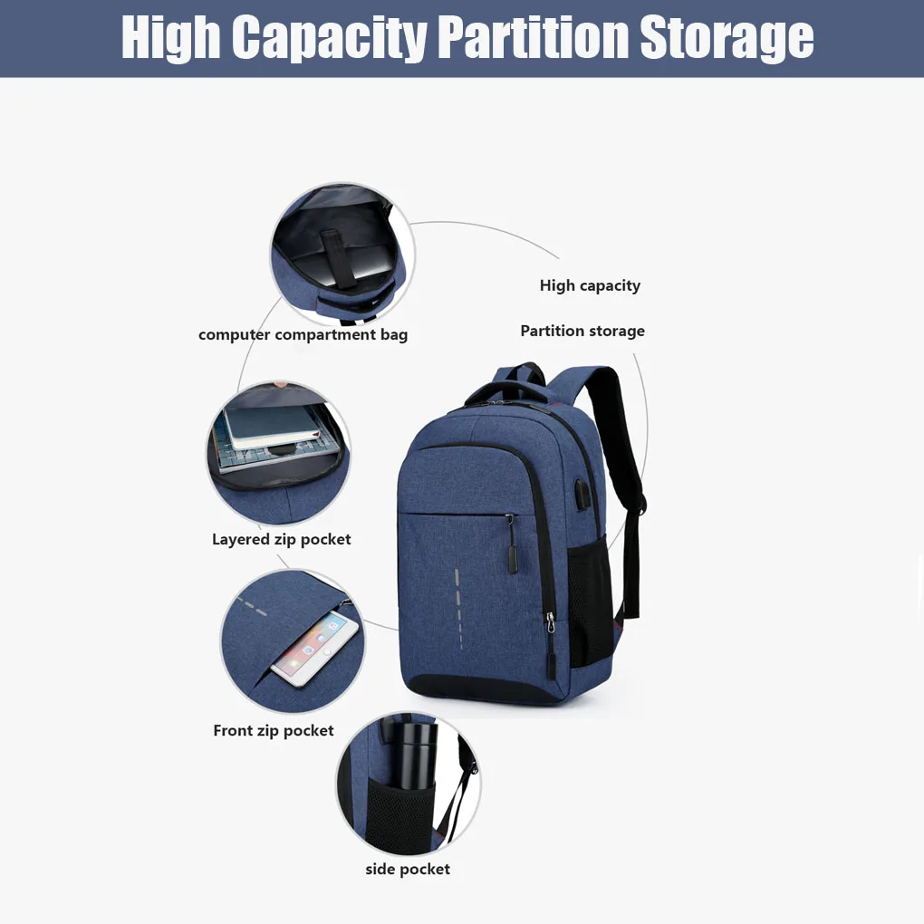 Men Fashion Backpack USB Charging Anti Splashing Anti Scratch Durable Multi Layered Split Travel Business Leisure School Bags