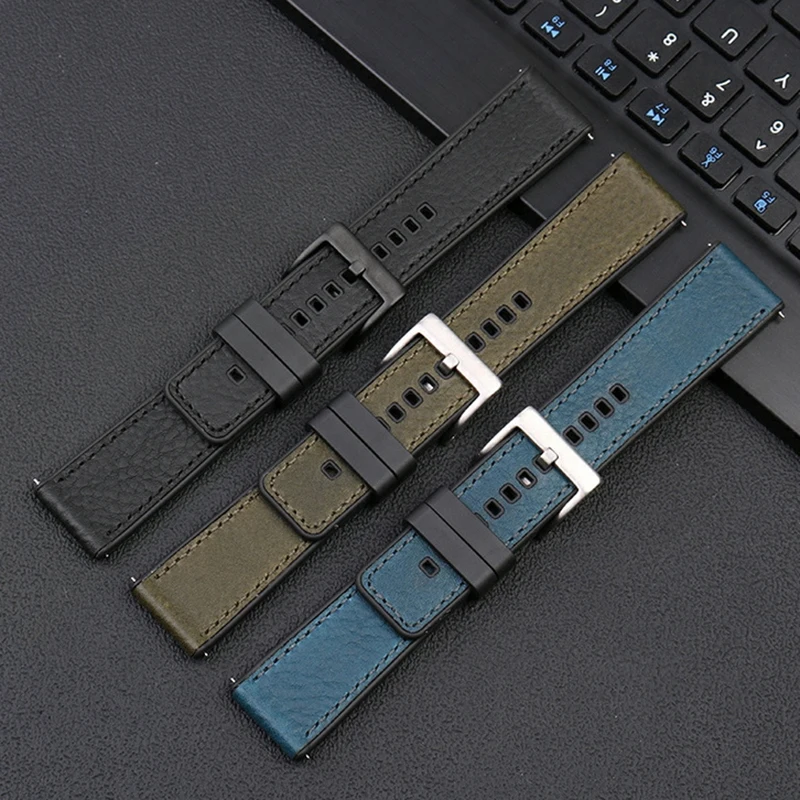 Vintage Italian Leather Watch Band For Seiko Tudor Casio Waterproof Silicone Rubber Bottom Chain Strap Bracelet 20mm  22mm 24mm